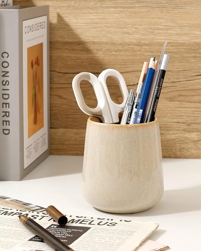BosilunLife Bathroom Toothbrush Holder - Ceramic Toothbrush Cup Holder 13Oz Greige Toothbrush Holder for Bathroom Toothbrush and Toothpaste Holder for Bathroom Vanity Countertop, Ideal for Home, Hotel