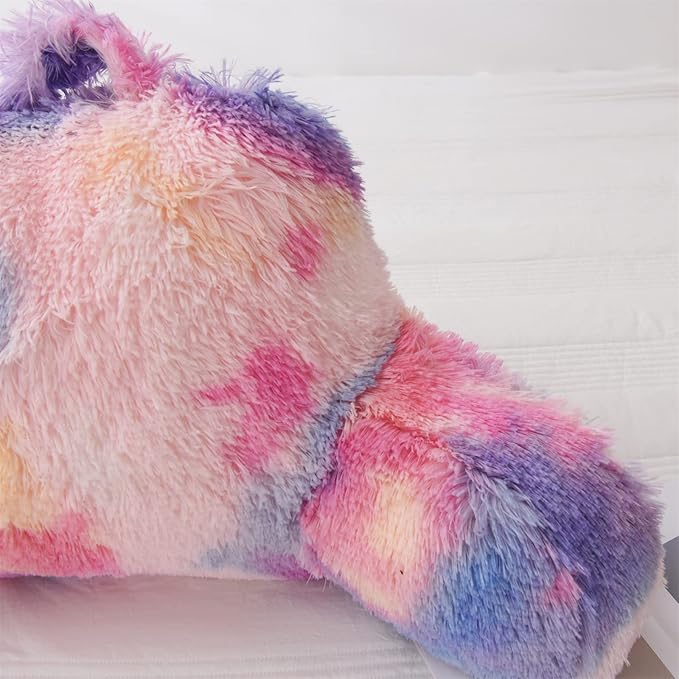 A Nice Night Faux Fur Reading Pillow Bed Wedge Large Adult Children Backrest with Arms Back Support for Sitting Up for Bedrest,PinkPurple