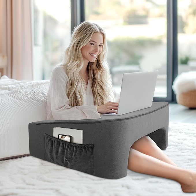 TranquilRelax Reading Pillow for Sitting in Bed Adult Size, Back Pillow for Bed Sitting Up, Memory Foam Gaming Pillow, Lap Pillow with Triangular Pillow, Grey Bed Desk for Laptop and Writing/Gaming