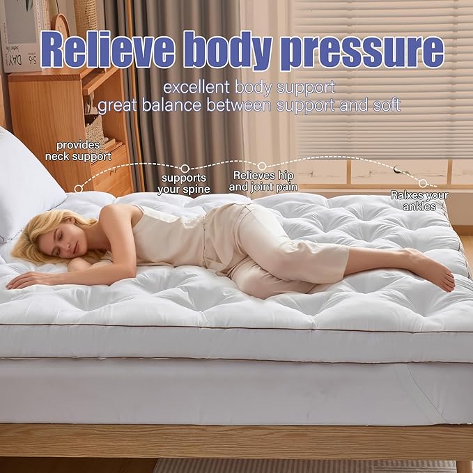 WhatsBedding 4 Inch Memory Foam Mattress Topper King Size for Pressure Relief, Extra Soft and Breathable Pillow Top Mattress Topper, Fluffy Shredded Memory Foam Filled,80 * 78 * 4in