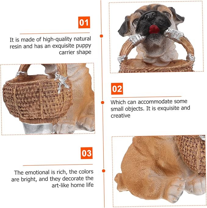 Cute Puppy Resin Key Holder Storage Basket for Home Entryway Decor Creative Dog Figurine Organizer for Keys and Items Unique
