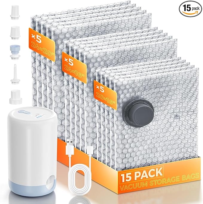 Vacuum Storage Bags for Clothes,Vacuum Storage Bags for Clothes, Pillows, Towels, or Blankets - Space Saver Vacuum Sealer Bags Ideal Under Bed Storage Solutions