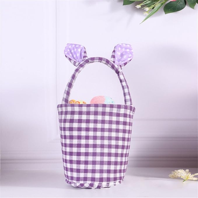 Colorful Striped Easters Basket Checkered Pattern Foldable Reusable Holiday Decors Storage Bin Striped Basket Party Supplies