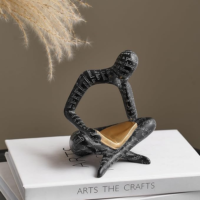Black Decor Reading Statues for Home Decor Modern Abstract Thinker Sculptures Bookshelf Shelf Decorations Resin Figurines for Living Room Office Coffee Table Gifts for Men