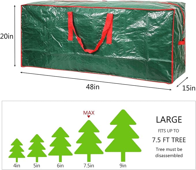Christmas Tree Storage Bag- 2 pack - Fits Up to 7.5ft Xmas Disassembled Trees with Durable Reinforced Handles & Dual Zipper -Waterproof Material Protects from Dust,Moisture(Green, 7.5ft)