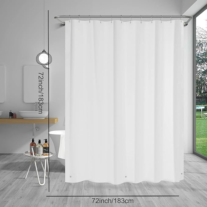 TIKABC White Shower Curtain Liner, 4G PEVA Shower Liner, Plastic Peva Waterproof Shower Curtains, 72x72 inch with Grommet Holes 3 Magnetic Weights