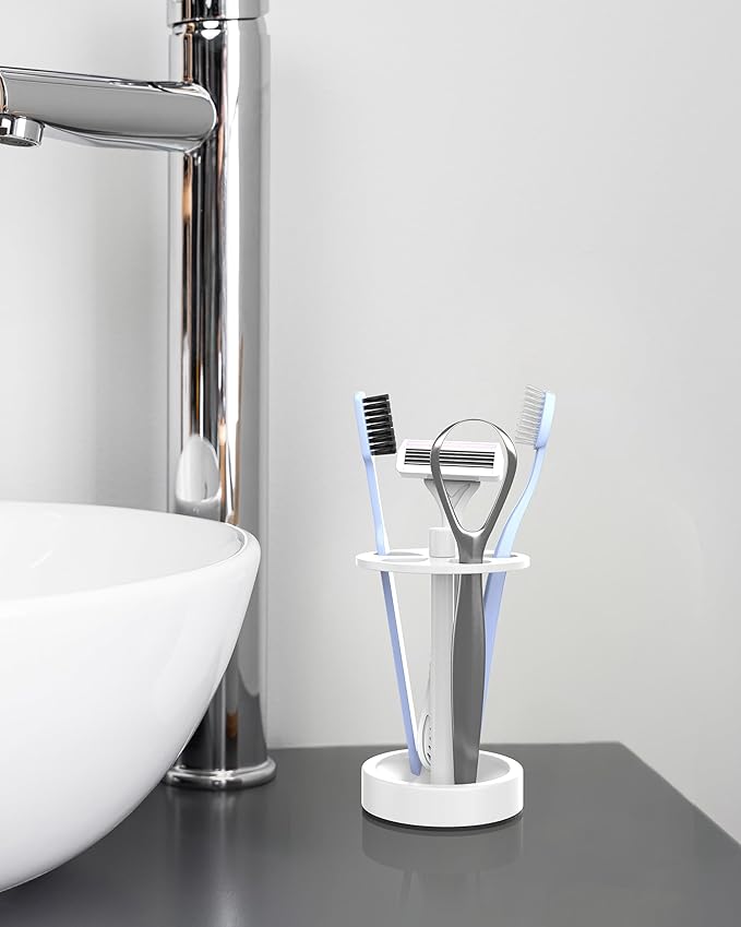 White Toothbrush Holder Stand for Bathroom, Small Tooth Brush Holder Storage Organizer for Kids, Modern Cute Vanity Countertop Accessories Decor for Farmhouse Dorm