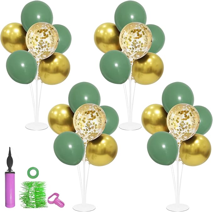 ZJDHPTY Green and Gold Balloon Stand Centerpiece Table Decorations for Birthday Woodland Baby Shower Party Decoration for Graduation 2026 New Years Eve (Green gold set4)