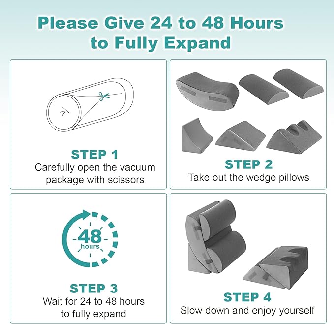 Hansleep Bed Wedge Pillow Set for After Surgery 6PCS, Post Surgery Pillow for Sleep Apnea and Acid Reflux Relief, Adjustable Reading Pillows Back Support with Memory Foam, Grey, 23"