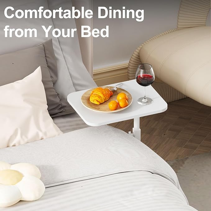 HzTinT Side Table Sofa Tray for Couch Heavy Metal Base Swivel/Adjustable Height, Sofa Bed Bathroom Study TV Tray C Shaped End Table Food Snack Trays for Eating