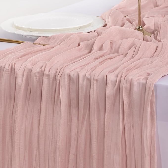 Socomi10pcs Pink Cheesecloth Table Runner Boho Rustic Gauze Dusty Pink Easter Spring 120 inch 10FT Cheese Cloth Runner for Wedding Party Baby Shower Birthday Home Decor Holiday Decorations