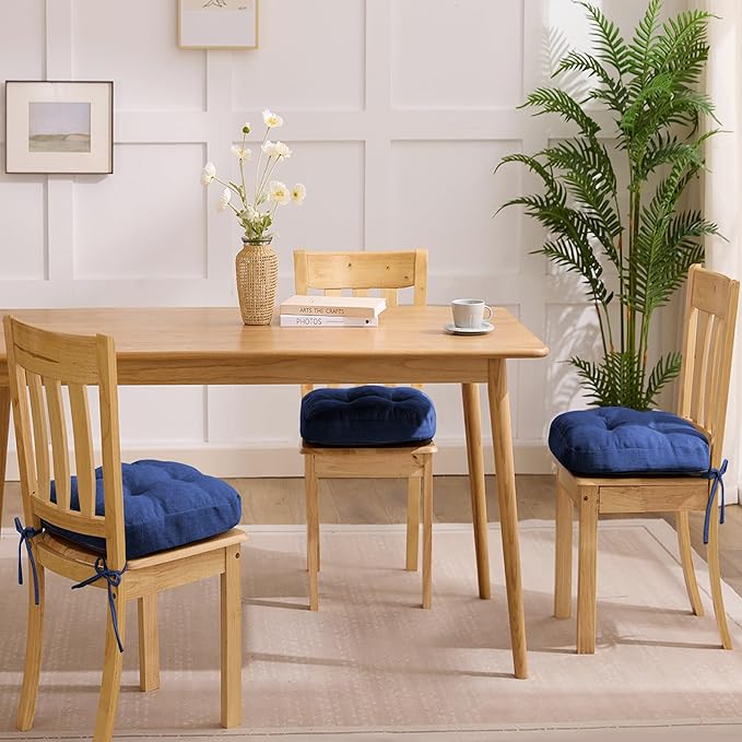 IASEAHK Chair Cushions for Dining Chairs, Dining Chair Cushions, Tufted Indoor Chair Pads with Ties & Non Slip Backing, Seat Cushions for Kitchen Chairs 16.5” x 16.5” x 3.5”, Set of 6, Navy Blue