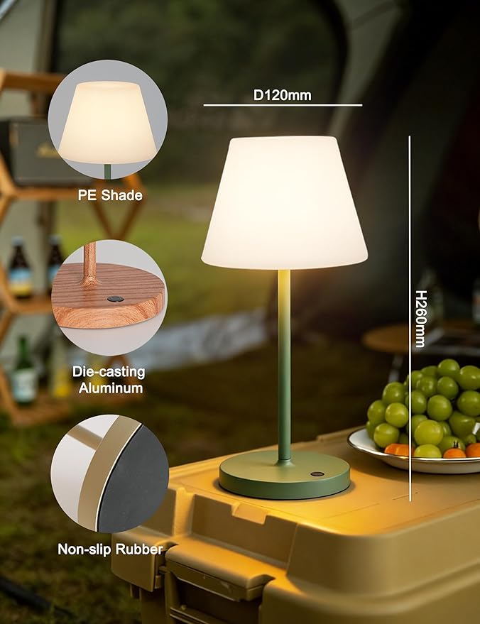 WEILAILUX Mini LED Cordless Table Lamp Rechargeable, 3000mAh Battery Operated Shower Lamp Waterproof, Touch Dimmable 2700K Night Light for Patio Camping Dining Outdoor (Mini Gold)