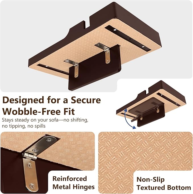 Sofa Insert Tray for Middle Seat,Bamboo Couch Table with 2 Cup Holders,Fits Armless Sofa & Sectionals,Fold-Flat Tray for Drinks,Snacks & Remotes,Brown