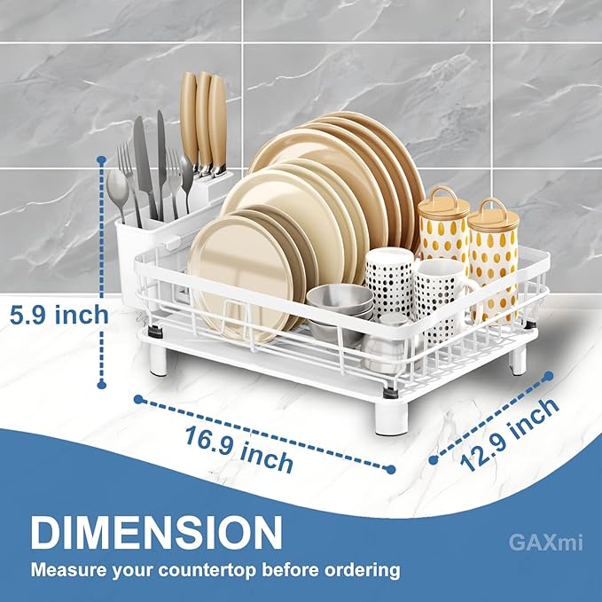 GAXmi Dish Drying Rack Over The Sink Drainer with Drainboard Utensil Holder, 1-Tier White