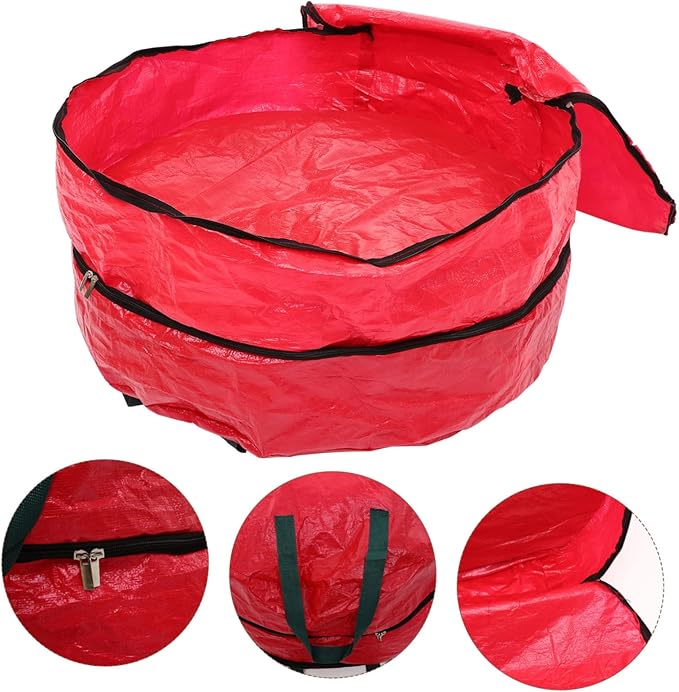 Garneck 4pcs Double Wreath Storage Bag Zippered Organizer Pouch with Carry Straps for Holiday Wreath Decoration Storage
