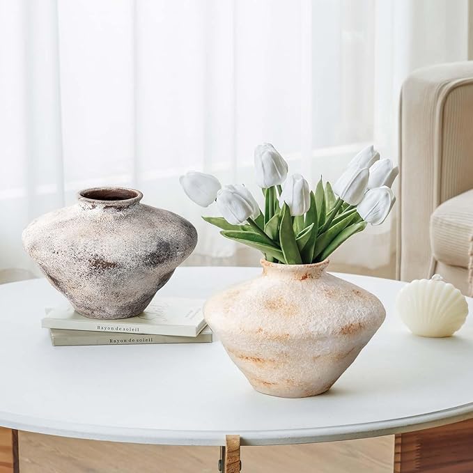 Ceramic Rustic Vase Black, YBX Small Ceramic Vase 5.6 Inches, Retro Distressed Textured Pottery Flower Vase, Decorative Farmhouse Vases for Home Decor, Centerpieces, Hallway, Shelf Decorations, Black