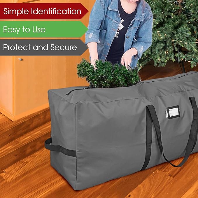 Primode Heavy Duty Christmas Tree Storage Bag | Fits Up to 7 Ft. Disassembled Holiday Tree | 50” x 15” x 20” Tree Storage Container | Xmas Storage Box | Durable 600D Oxford Material (Gray)
