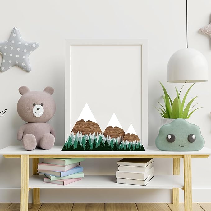 Maitys 3 Pcs 3 Size Mountain Shelf Decor Mountain Wooden Sign Farmhouse Wood Forest Sign Woodland Nursery Decor Travel Adventure Table Centerpiece for Home Farmhouse(Green)