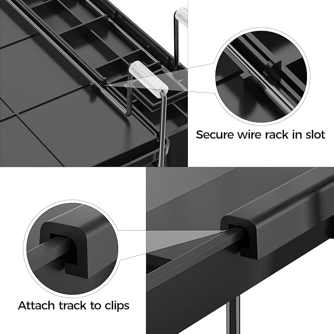 Delamu Stainless Steel Dish Drying Rack, Expandable Dish Drainer, Anti-Rust Large Dish Racks for Kitchen Counter, Dish Strainers with Drainboard, Utensil Holder & Cup Holder, Black