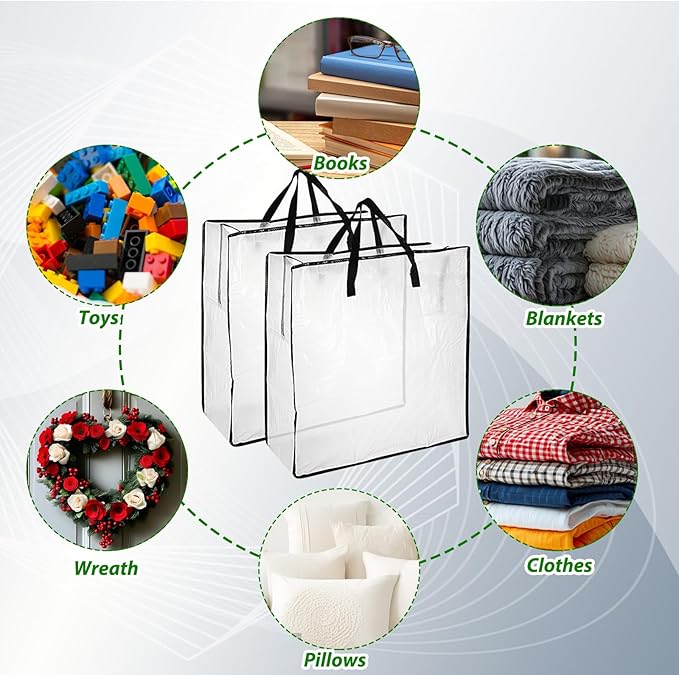 8 Pack Wreath Storage Container, 24 Inch Christmas Wreath Storage Container, Clear Storage Bags with Zipper Sturdy Handles for Seasonal Wreaths, Pillow & Blanket