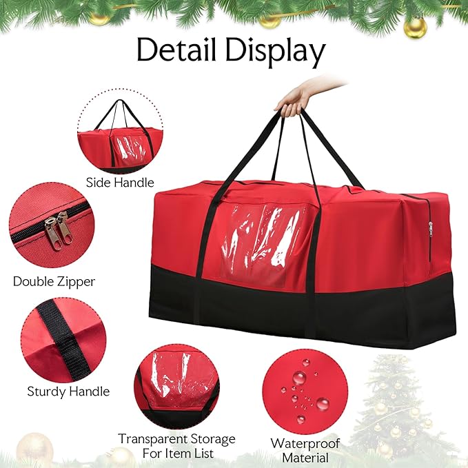 Christmas Tree Storage Bag,Fits Up 8 Ft Tall Artificial Trees,600D Oxford Material,Heavy Duty Tree Bag,Dampproof Storage Bag with Durable Reinforced Handles & Dual Zipper&Transparent Pocket