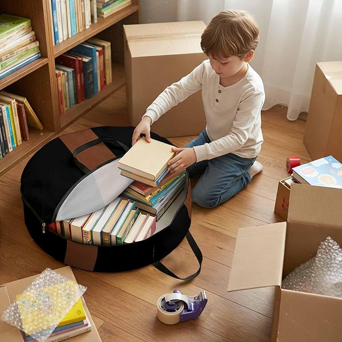 Storage Bag Brown Black Round Storage Totes Bins Closet Organizers with Zippers & Handle Boho Style Clothes Storage Container for Bedroom Dorm Space Saving Packing Supplies Moving Bags