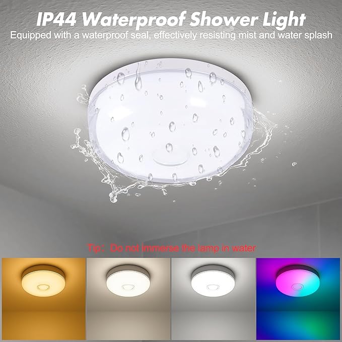 4-Pack Rechargeable Shower Light No Wiring, 15 RGBW Color Changeable Waterproof Lights for Shower with Remote(Dimmable&Timer), LED Light for Inside Shower, Wireless Mood Lighting for Bathroom, White