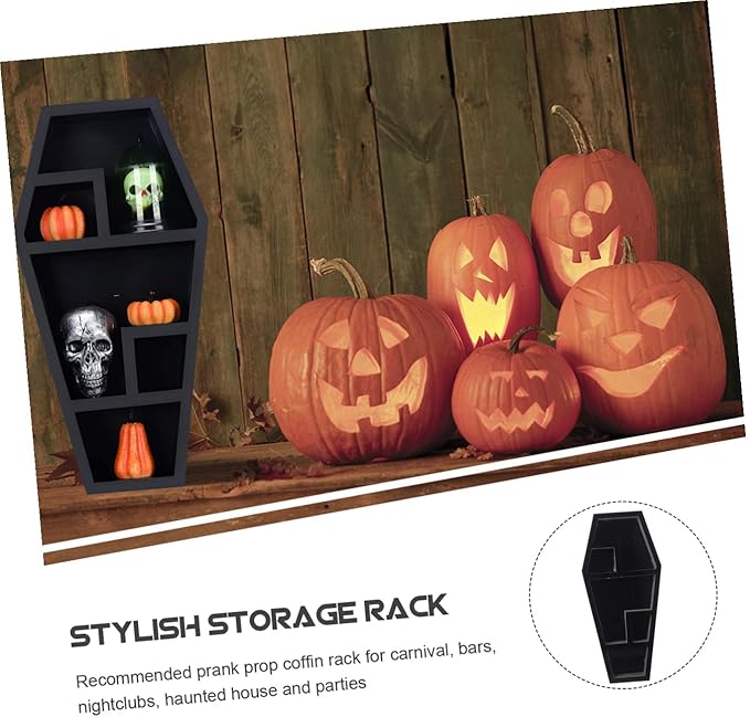 DOITOOL Book Decorations Coffin Storage Rack Decor Ornament Compartment Shelf Coffin Storage Organizer Bracket Halloween