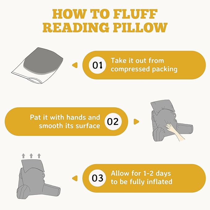 Unisakey Portable Reading Pillows with Headrest for Bed Sitting Up(Yellow Oeko-Tex), Velvet Back Pillow with Arms & Pockets for Adults, Support Memory Foam Bed Pillow for Dorm/Reading/Watching/Gaming