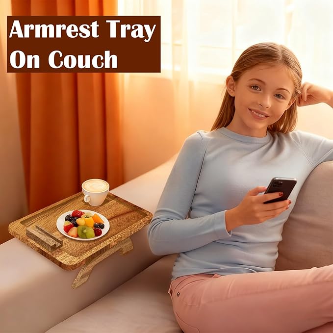 Couch Trays & Sofa Armrest Table - Multi-Functional Arm Trayes for Couch, Perfect Sofa Arm Tray Table for Snacks & Drinks