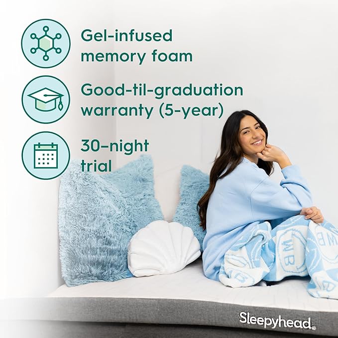 Sleepyhead Full XL 3 Inch Mattress Topper for College Dorm Beds, Cooling Gel Memory Foam, Pressure-Relieving Comfort, Removable Washable Cover, CertiPUR-US® Certified (XL Full 3")