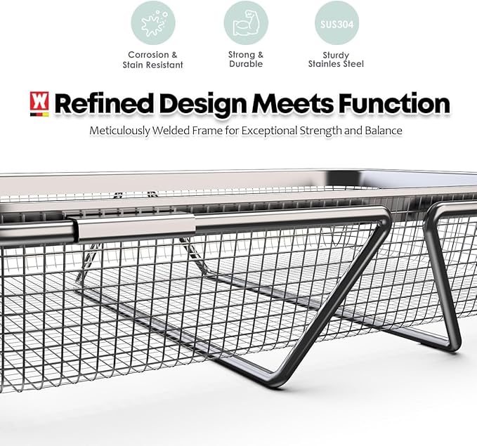 WAGENSTEIGER Extendable Dish Rack with Feet, Vegetable Colander Basket, Stainless Steel Dish or Silverware Drying Rack, Ultimate Kitchen Organizer Over the Sink (12.99 x 9.65 x 2.76 Inches)