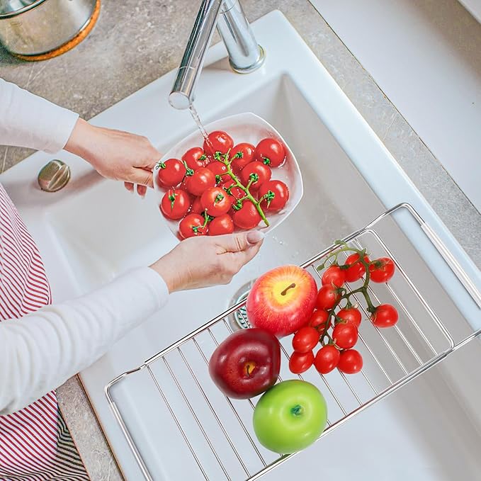 Expandable Over The Sink Dish Drainer Drying Rack, Stainless Steel Telescopic Sink Storage Rack, Kitchen Sink Caddy Organizer Sponge Holder