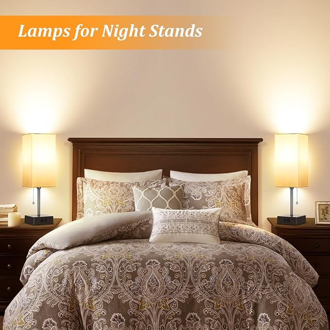 Dott Arts Table Lamp for Bedroom Set of 2,Minimalist Bedside Lamps with AC Outlets,Night Light 2700K 4000k 5000K Small Nightstand Lamps for Living Room Kids Room Office(Bulbs Included)