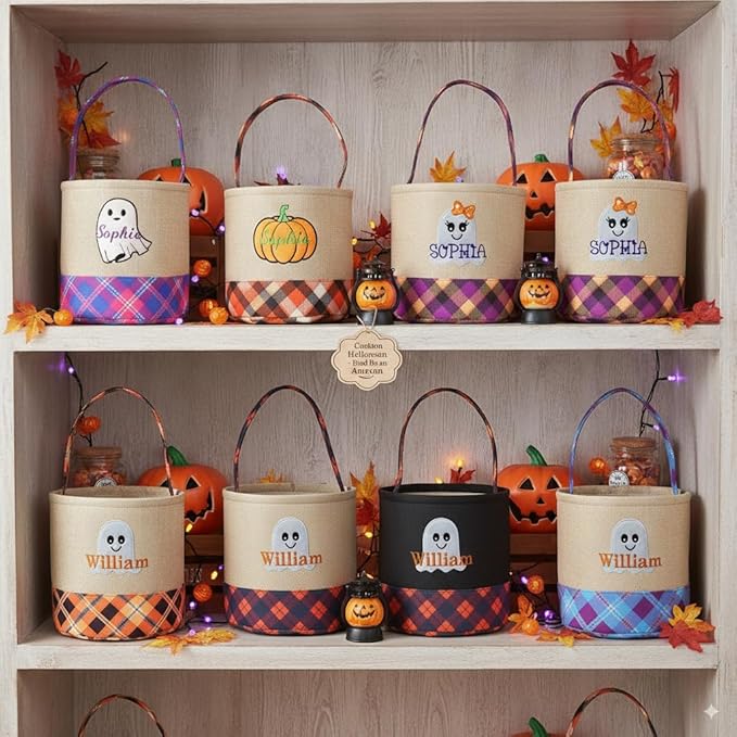 Halloween pumpkin checkered storage basket mall amusement park indoor outdoor decoration ornament tote basket