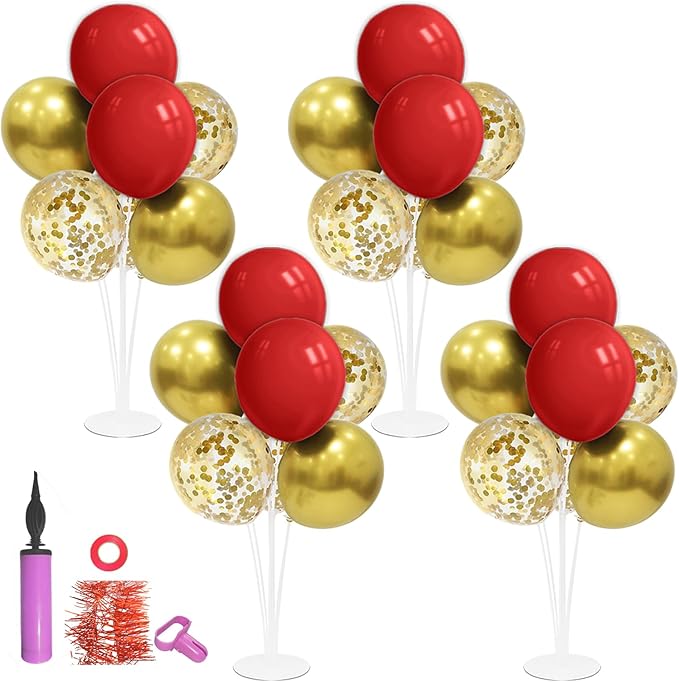 ZJDHPTY Red and Gold Balloon Stand Centerpiece Table Decorations for 49ers Party Birthday Graduation Wedding Mother's Day Anniversary Christmas New Year's Eve Party Decorations(Red gold set4)