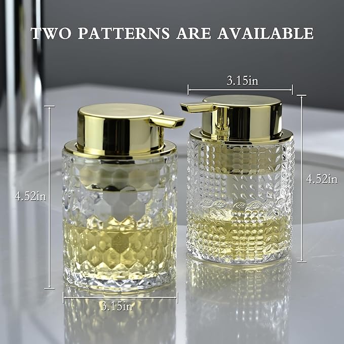 CICUFY Foaming Glass Soap Dispenser,Hand Foam Soap Dispenser for Kitchen & Bathroom-2 Pack(B-Type Clear Glass/Gold Pump)