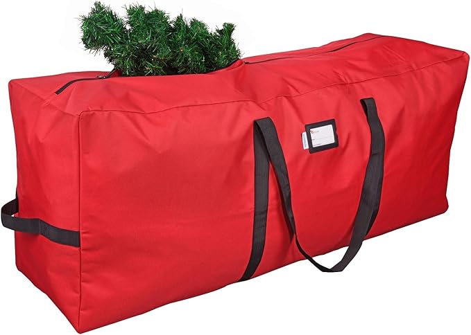 Primode Heavy Duty Christmas Tree Storage Bag | Fits Up to 7-8 Ft. Disassembled Holiday Tree | 50” x 15” x 20” Tree Storage Container | Durable 600D Oxford Material | Xmas Storage Box (Red)
