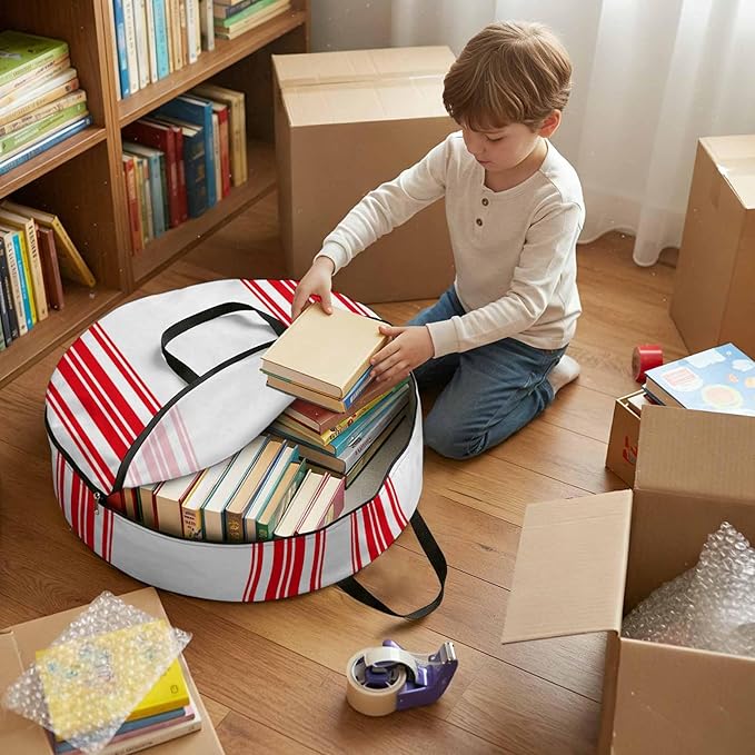 Storage Bag Red Stripes Round Storage Totes Bins Closet Organizers with Zippers & Handle Simple Style Clothes Storage Container for Bedroom Dorm Space Saving Packing Supplies Moving Bags