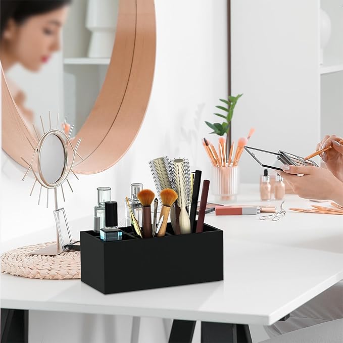 Electric Toothbrush Holder, 5 Slots Resin Toothbrush Holders with Drain Hole Bathroom Vanity Organizer Countertop Storage for Toothbrush Toothpaste Sink Bathroom Accessories, Matte Black