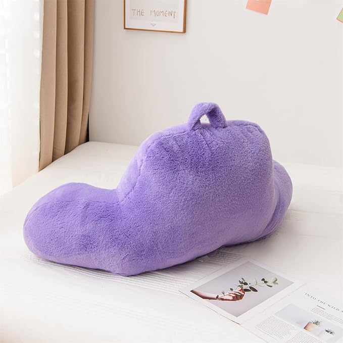 Aimuan Reading Pillow Bed Rest Pillow with Arms Rabbit Fur Cushion for Adults Teens Incline Rest Sitting up & Sleeping Snoring Pillow with Pregnancy Lumbar Back Support (Purple)