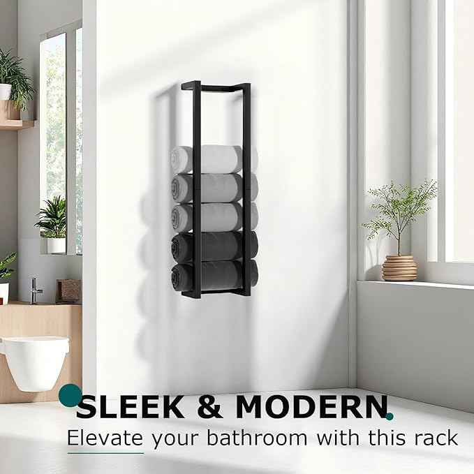 2 Pack Towel Rack for Bathroom, VIDA-ZONE 304 Stainless Steel Wall Mounted Towel Holder, 30 Inch Bathroom Towel Organizer for Rolled Bath Towels, Holds 6 Large Towels,Matte Black
