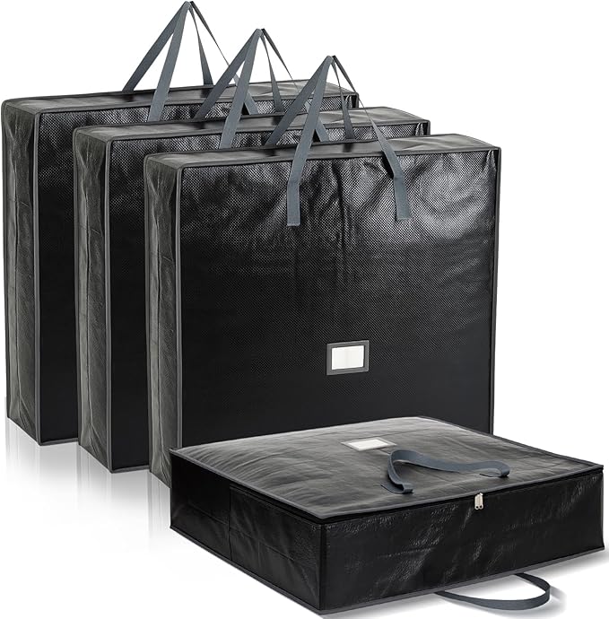 SATINIOR 4 Pack Wreath Storage Clothes Blanket 24 Inch Foldable Moving Storage Bags with Handles Double Zipper Large Square Closet Organizers and Containers for Bedding Duvet Comforter (PE)