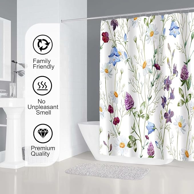 LLSCL Fabric Shower Curtain Liner with Magnets, Blue Hanging Orchid Waterproof Hotel Quality, 72 x 72 Machine Washable