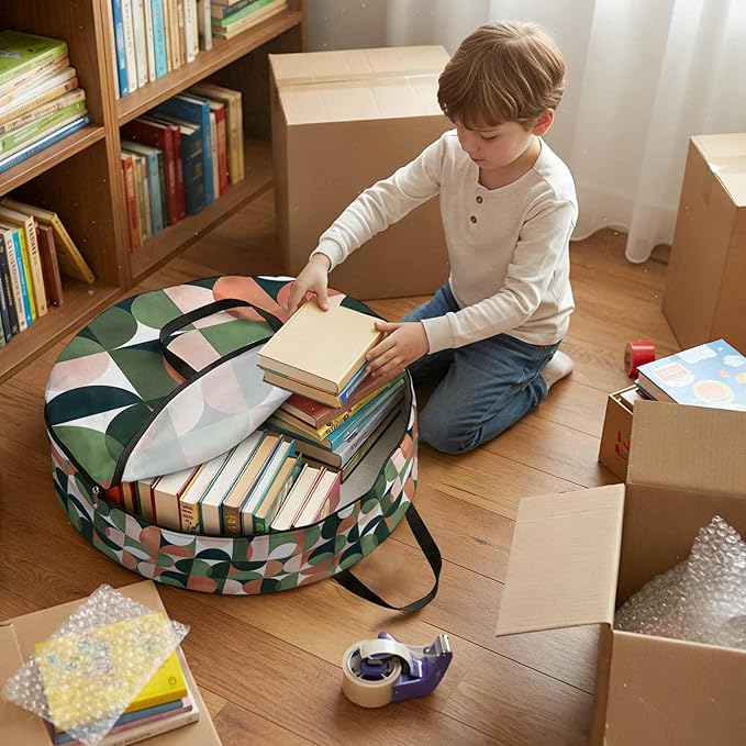 Storage Bag Mid Century Geometric Round Storage Totes Bins Closet Organizers with Zippers & Handle Abstract Modern Green Orange Clothes Storage Container for Bedroom Dorm Space Saving Packing Supplies