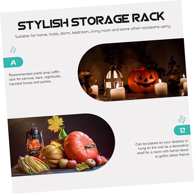 Halloween Gothic Coffin Storage Rack Unique Horror Organizer for Home Decor Decorative Shelf for Candles Books and Collectibles for Goth Decor Enthusiasts