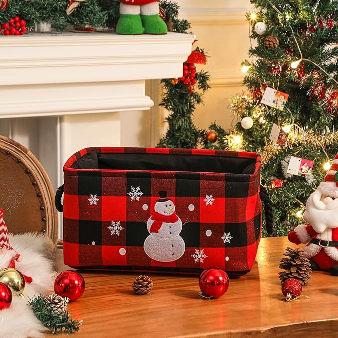 INough Christmas Baskets, Large Red Buffalo Plaid Collapsible Storage Basket with Handles, Empty Holiday Gift Basket for Toys, Blankets, Baby Items and Christmas Home Decorations
