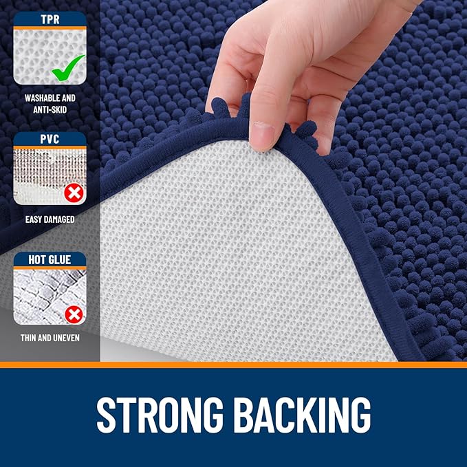 OLANLY Large Bathroom Rugs 47x32, Soft Absorbent Chenille Bath Rugs, Rubber Backing Quick Dry, Machine Washable Bath Mats for Bathroom Floor, Tub and Shower, Home Decor Accessories, Twilight Sapphire