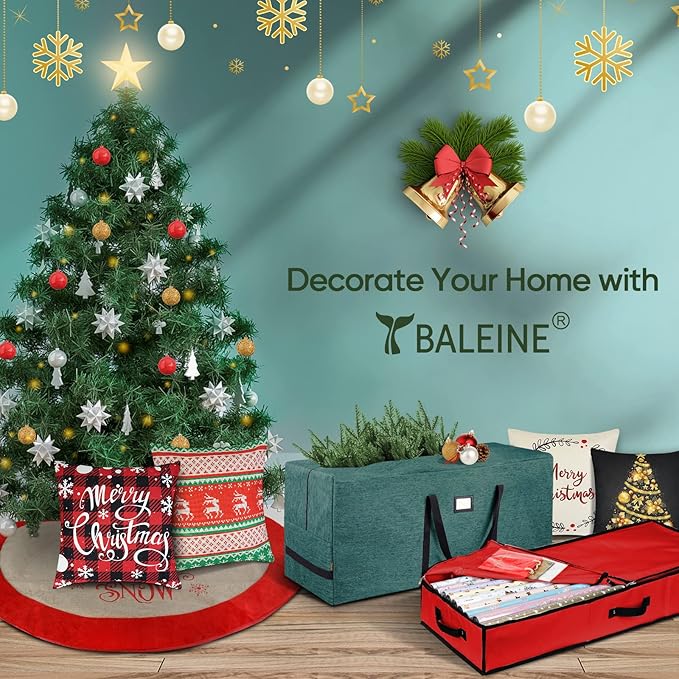 BALEINE Wrapping Paper Storage Organizer, 40" Durable 600D Oxford Fabric Gift Wrap Storage Bag with Flexible Partitions for Ribbon, Holiday Accessories (Gray)